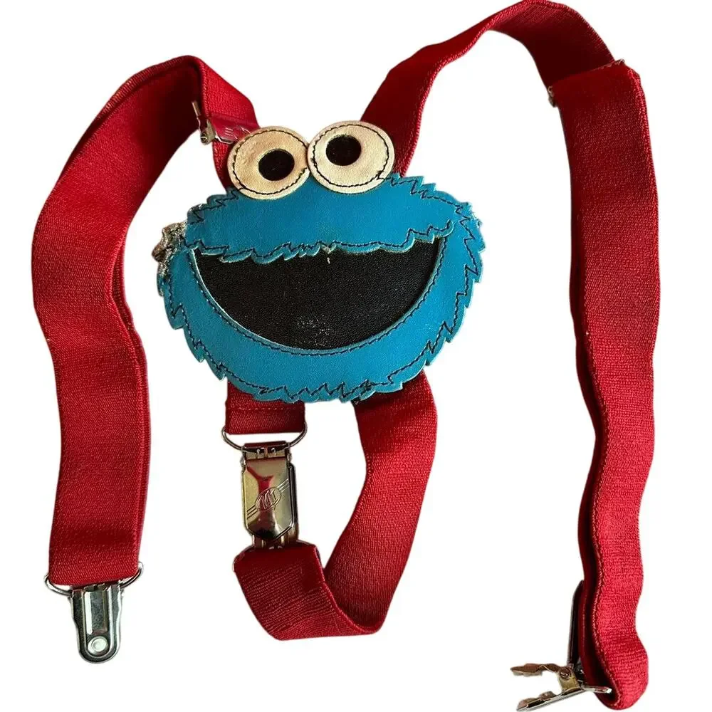 Antique Leather Cookie Monster Suspenders Kids Size